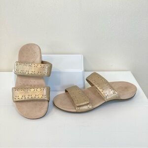 Vionic Randi Gold Slide Sandals Sz 9 Womens Leather Adjustable Straps